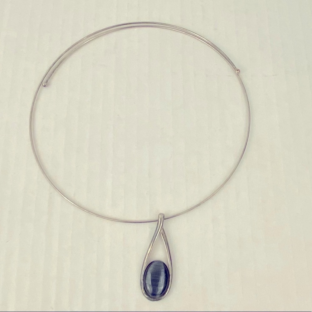 Necklace Torque style choker necklace with pendant blue